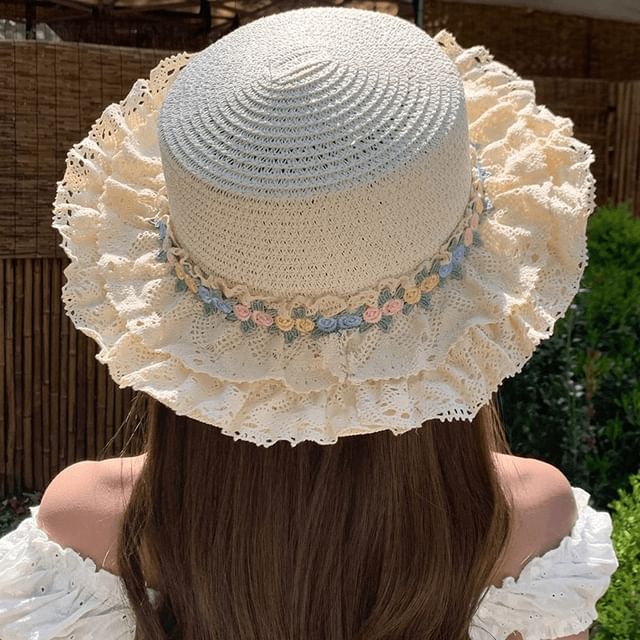 Hat Floral Ruffle Applique