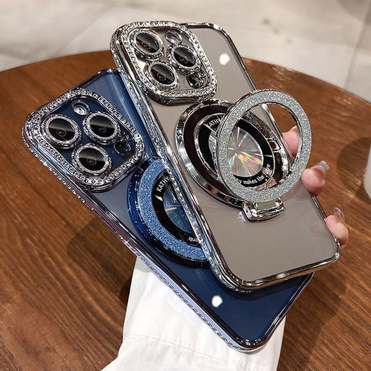 MagSafe) (Compatible Magnetic Rhinestone Case Transparent Stand with Phone