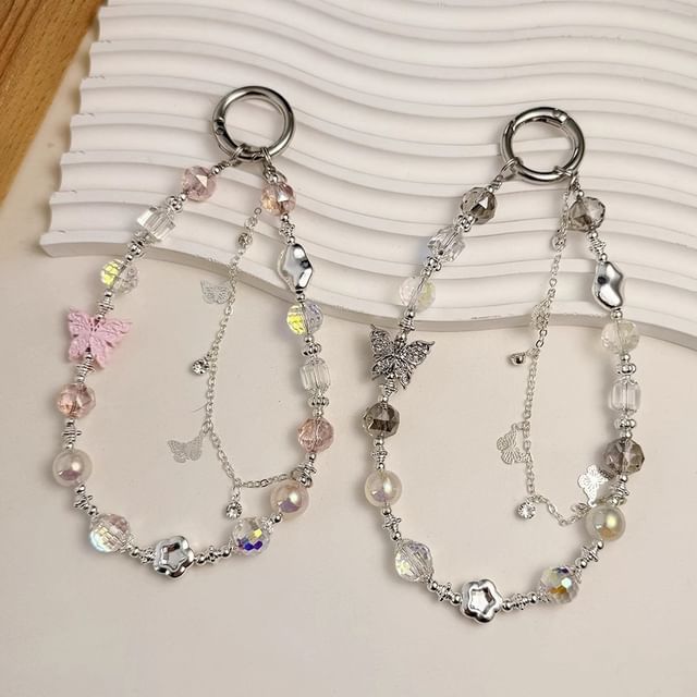 Phone Strap Butterfly Pearl Crystal Faux