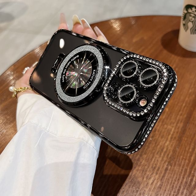 MagSafe) (Compatible Magnetic Rhinestone Case Transparent Stand with Phone