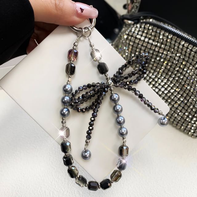 Strap Phone Faux with Lanyard Pad Pearl Bow Crystal