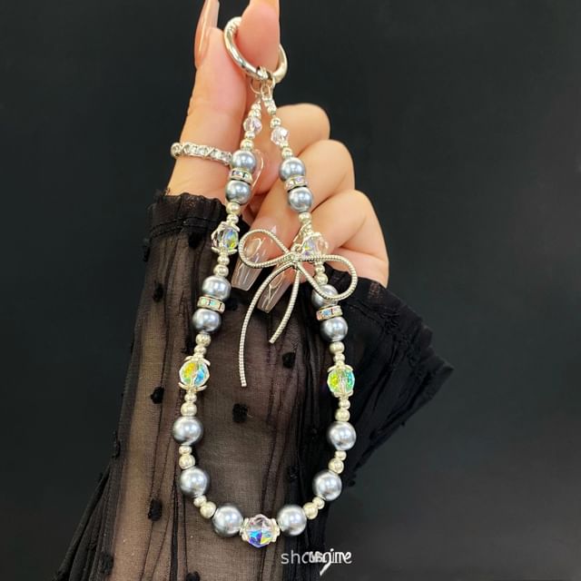Pearl Strap Phone Faux Lanyard with Bow Pad