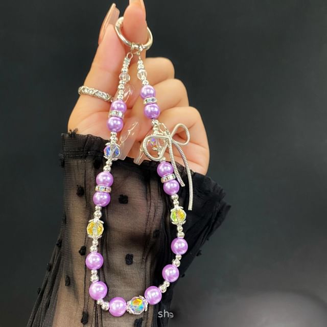 Pearl Strap Phone Faux Lanyard with Bow Pad