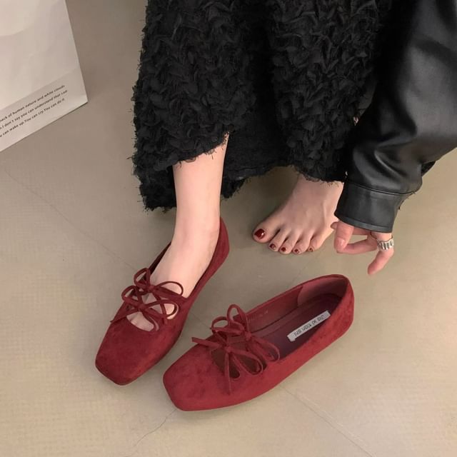 Plain Accent Toe Flats Square Jane Bow Mary