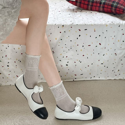 Bow Accent Faux Toe Flats Mary Cap Jane Leather