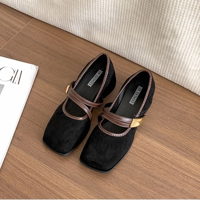 Trim Jane Toe Contrast Square Mary Pumps Heel Chunky