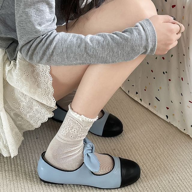 Bow Accent Faux Toe Flats Mary Cap Jane Leather