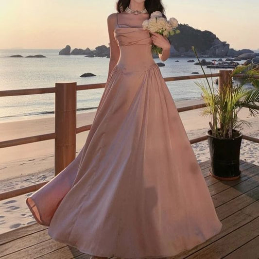 Plain Gown Evening Strap Spaghetti A-Line