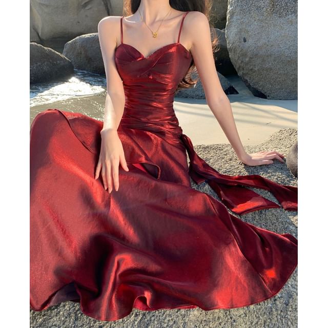 Gown A-Line Spaghetti Glitter Plain Strap Evening