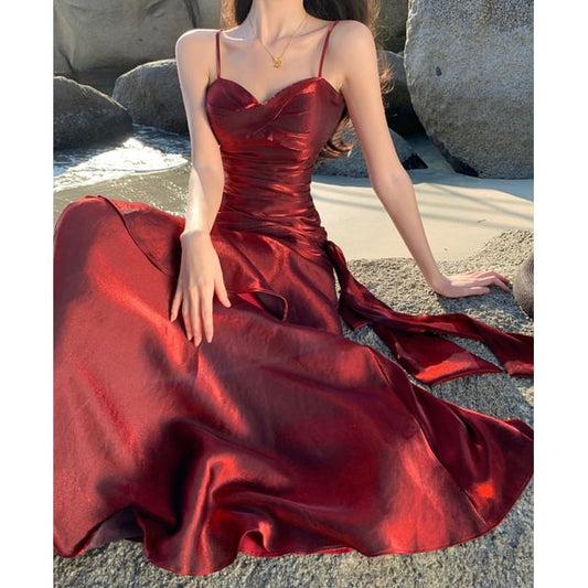 Gown A-Line Spaghetti Glitter Plain Strap Evening