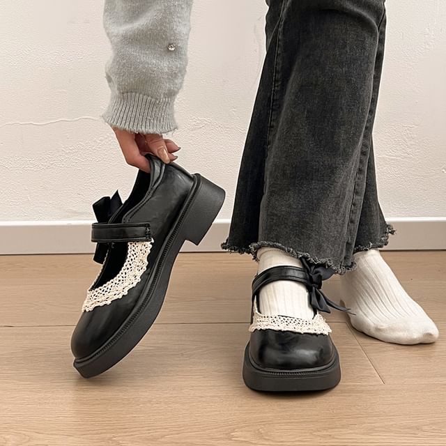 Shoes Trim Platform Lace Jane Mary Bow