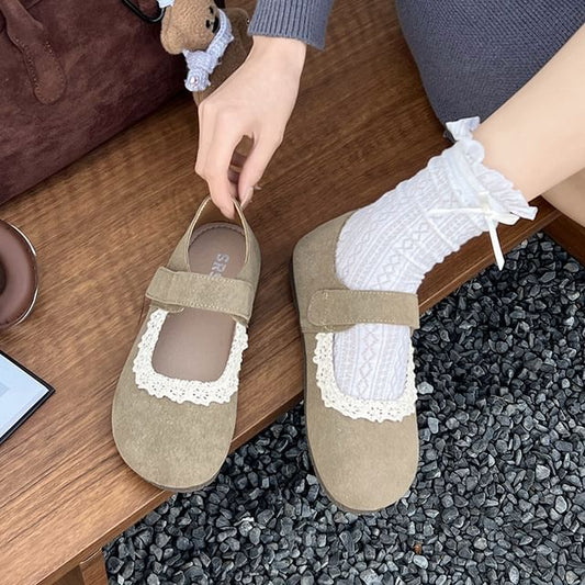 Flats Jane Mary Trim Faux Suede Lace