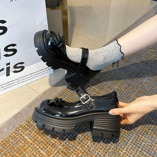 Patent Platform Mary Shoes Leather Bow