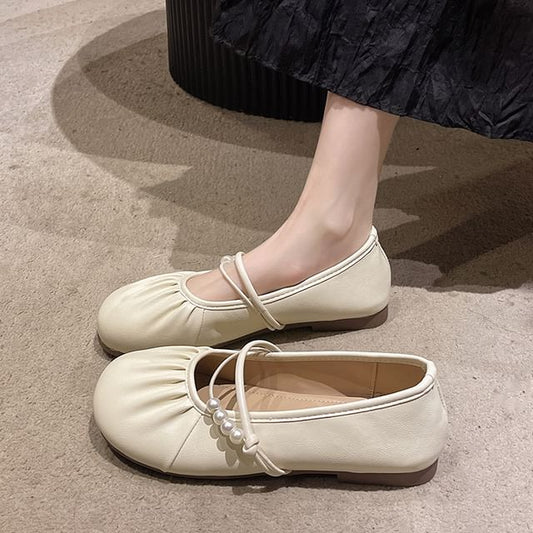 Flats Ruched Mary Jane Faux Pearl Beaded