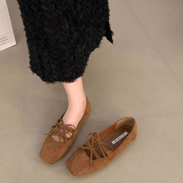 Plain Accent Toe Flats Square Jane Bow Mary