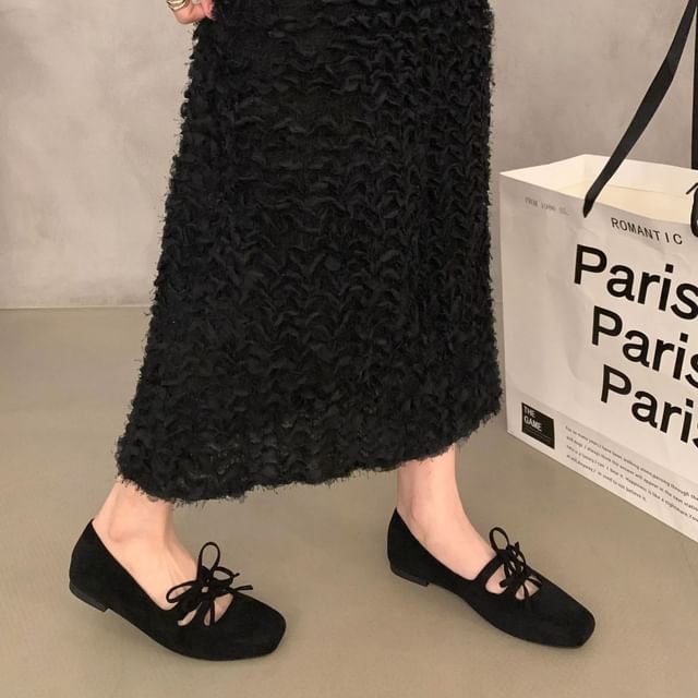 Plain Accent Toe Flats Square Jane Bow Mary