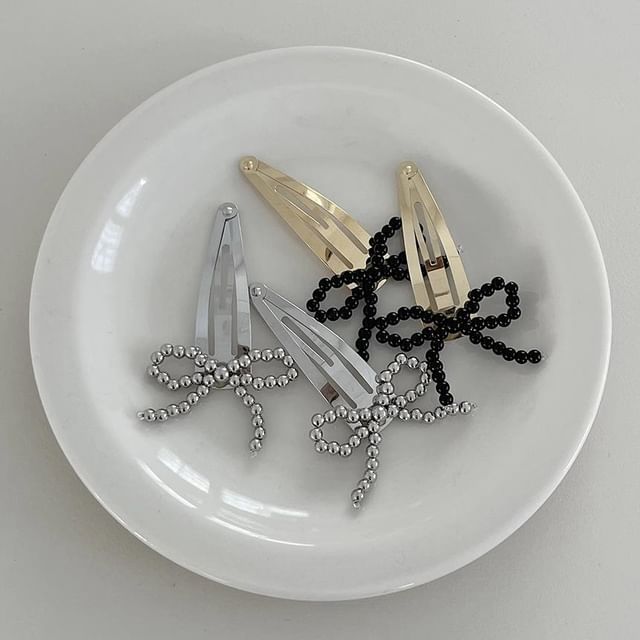 Clip Hair Bow Set Beaded Alloy