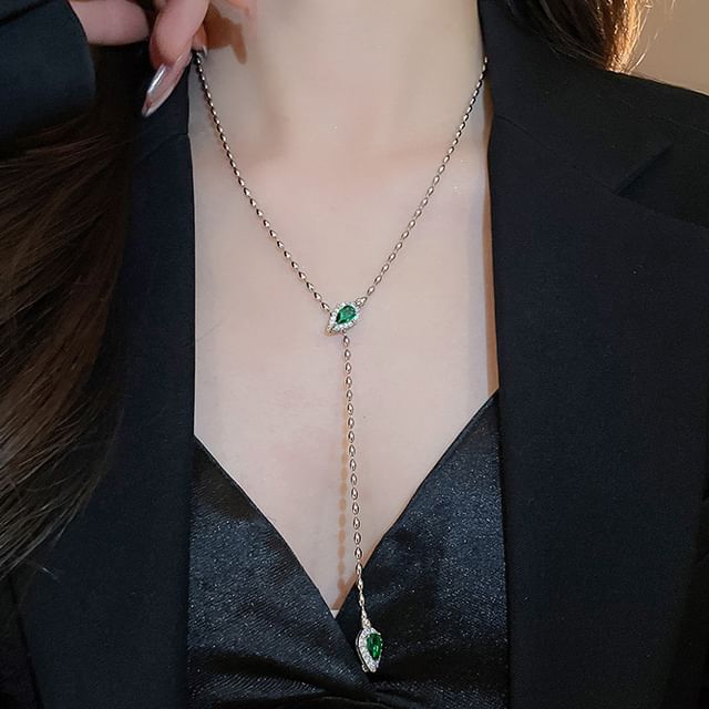 Lariat Necklace Rhinestone Waterdrop Pendant