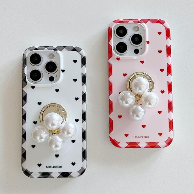 Finger Case Phone Set Ring Heart Pearl / Faux