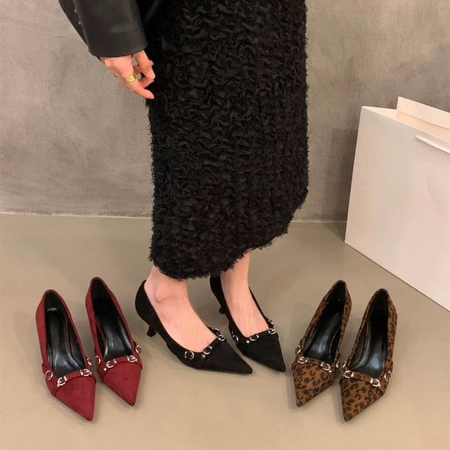 Heel Pumps Pointed Toe Buckled Kitten