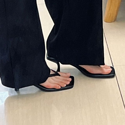 Slingback Plain Square Thong Sandals Kitten Toe Heel