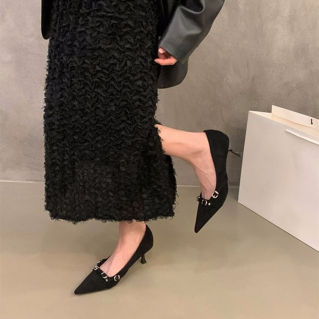 Heel Pumps Pointed Toe Buckled Kitten