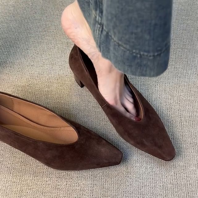 Suede Heel Chunky Pumps Faux Plain