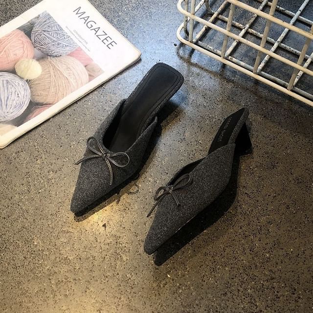 Heel Plain Pointed Accent Mules Chunky Toe Bow