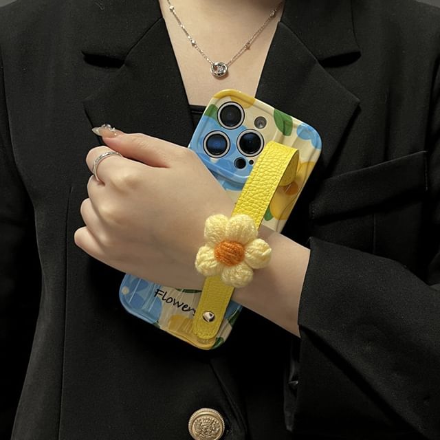 with Floral Case Strap Phone