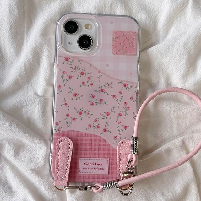 Floral Case Print Phone with Strap