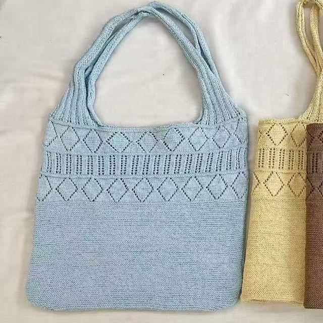 Knit Plain Tote Pointelle Bag