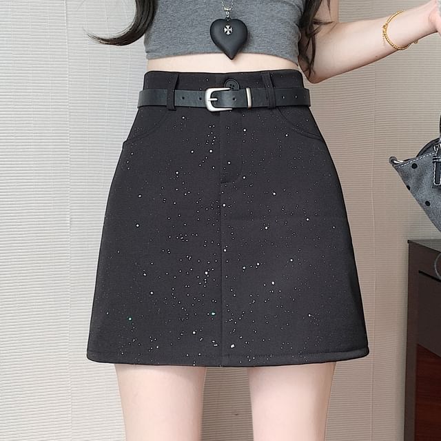 High Mini Skirt A-Line Waist Sequin