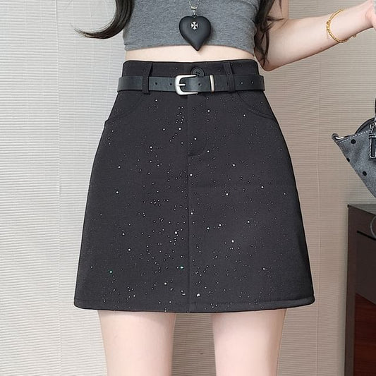 High Mini Skirt A-Line Waist Sequin