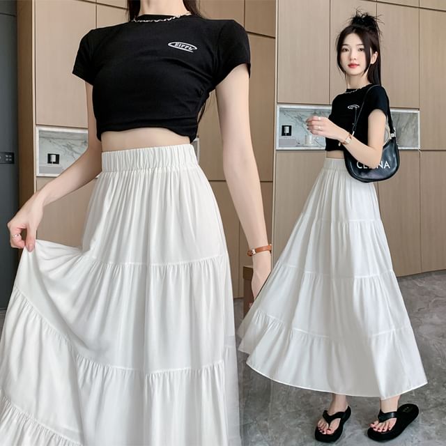 Plain Maxi Rise High Skirt A-Line