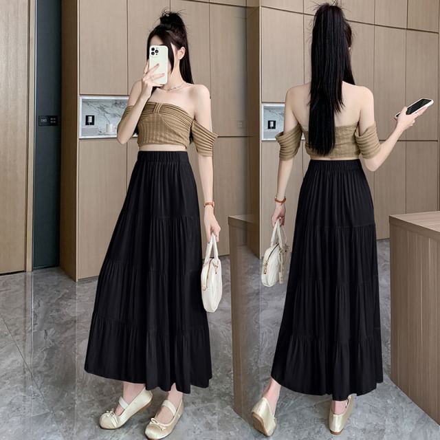 Plain Maxi Rise High Skirt A-Line