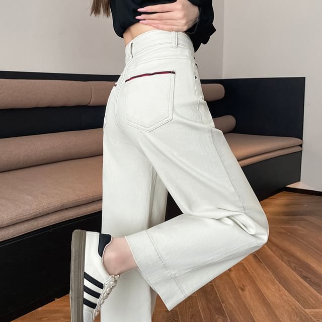Wide Jeans Trim High Leg Contrast Rise