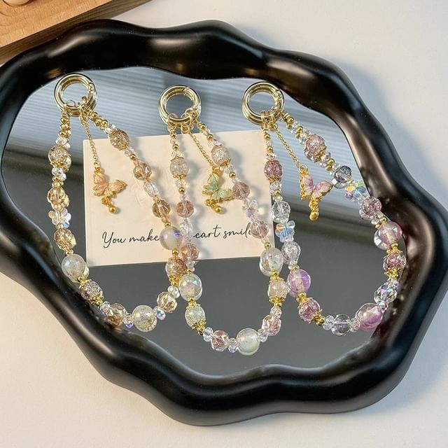 Faux Lanyard Phone Pad Crystal Butterfly Strap with