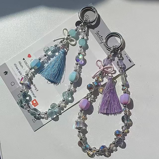 with Lanyard Faux Crystal Bow Strap Phone Pad