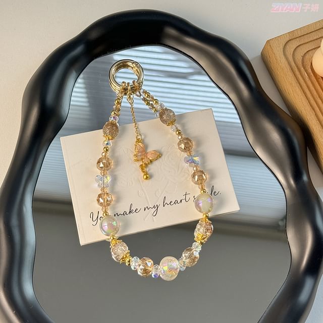 Faux Lanyard Phone Pad Crystal Butterfly Strap with