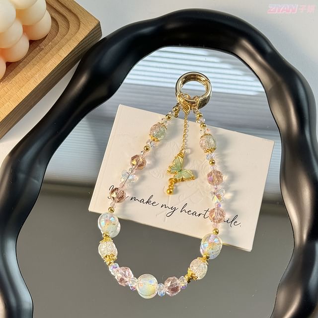 Strap Phone Crystal Faux Pad Butterfly with Lanyard