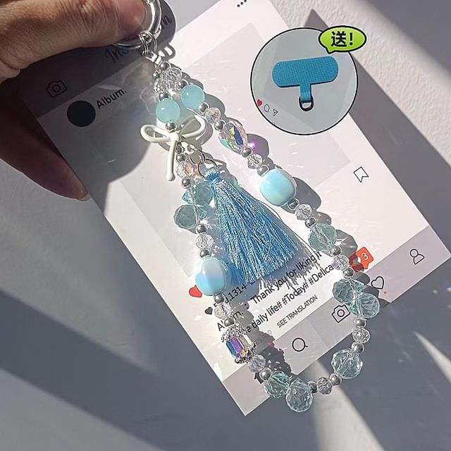 with Lanyard Faux Crystal Bow Strap Phone Pad