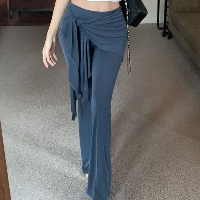 Skirt Overlay Yoga Shoulder / Plain Short-Sleeve T-Shirt Pants Off High Crop Waist