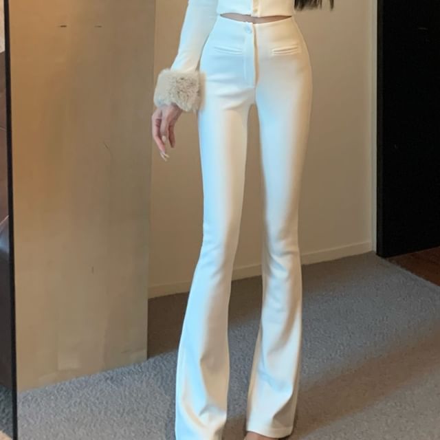 High Pants Flared Plain Rise