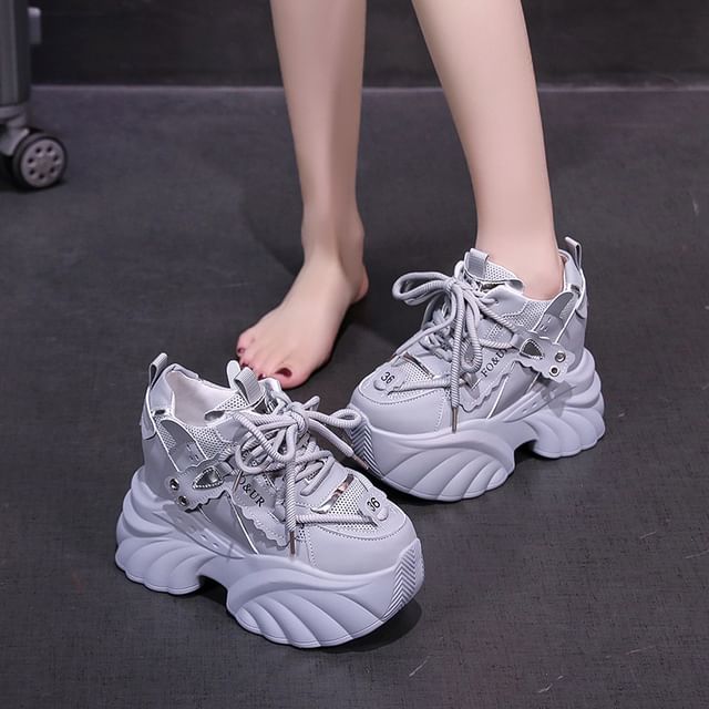 Lace-Up Sneakers Platform Lettering