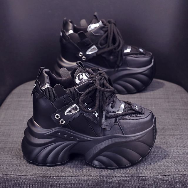 Lace-Up Sneakers Platform Lettering