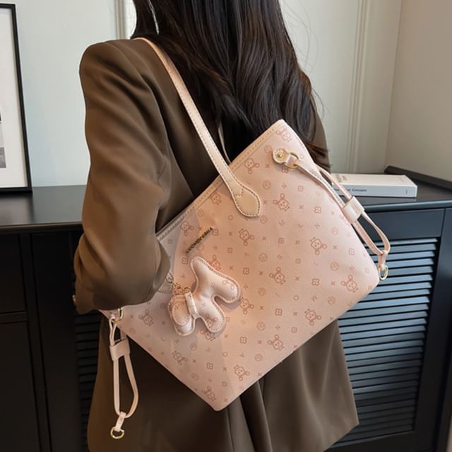 Patterned Leather Bag Faux Drawstring Tote