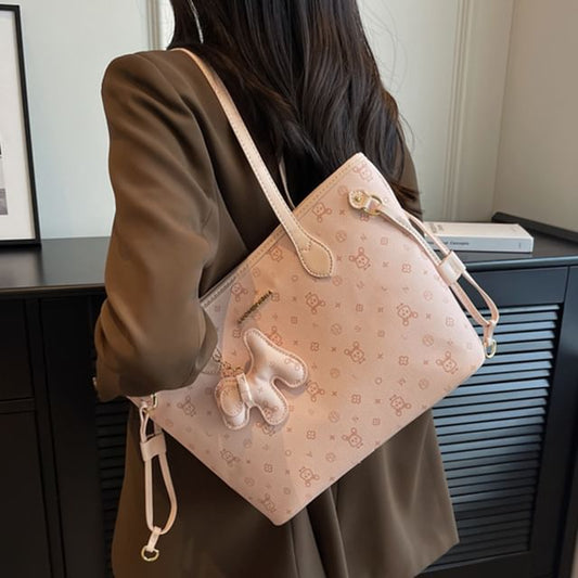 Patterned Leather Bag Faux Drawstring Tote