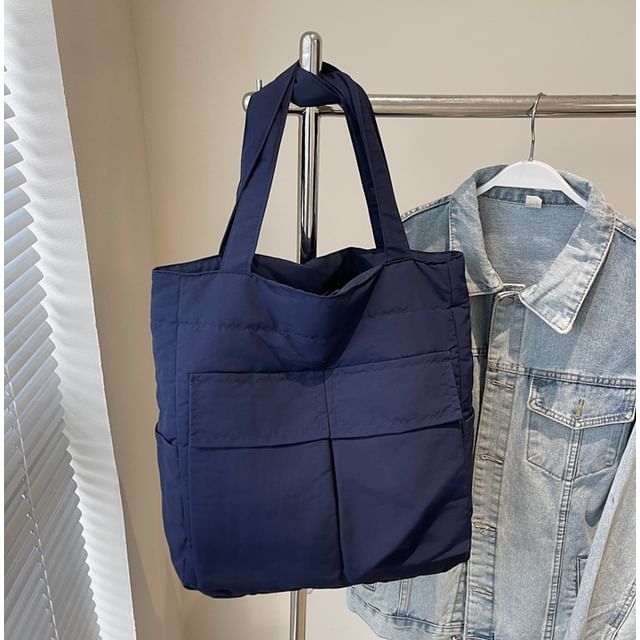 Plain Tote Flap Pocket Fabric Bag
