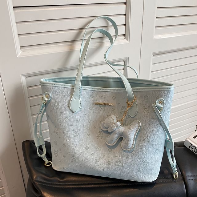 Patterned Leather Bag Faux Drawstring Tote