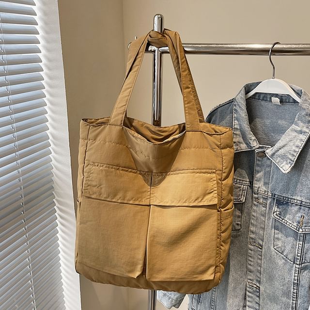 Plain Tote Flap Pocket Fabric Bag